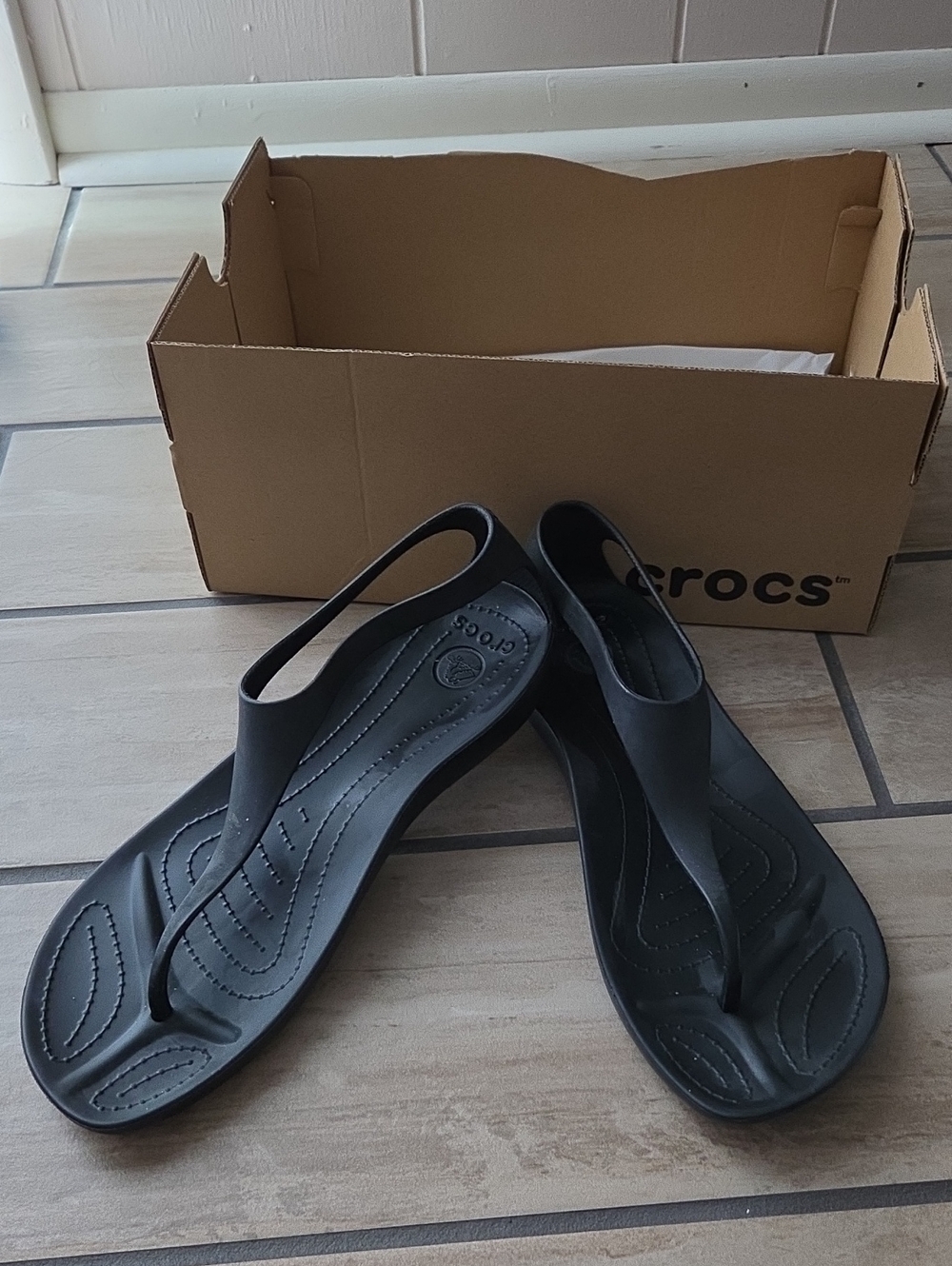 CROCS Women's Black Slip-On Thong Sandals